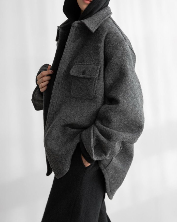 Paper Moon - Korean Women Fashion - #momslook - Cascentino Wool Oversized Pocket Button Down Shirt - 9
