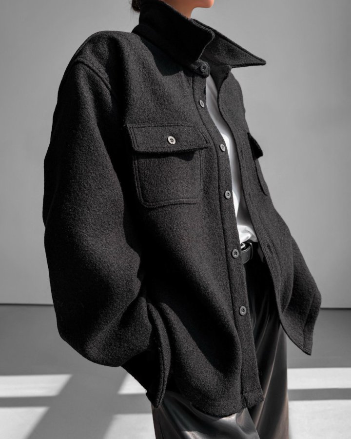 Paper Moon - Korean Women Fashion - #momslook - Cascentino Wool Oversized Pocket Button Down Shirt - 11