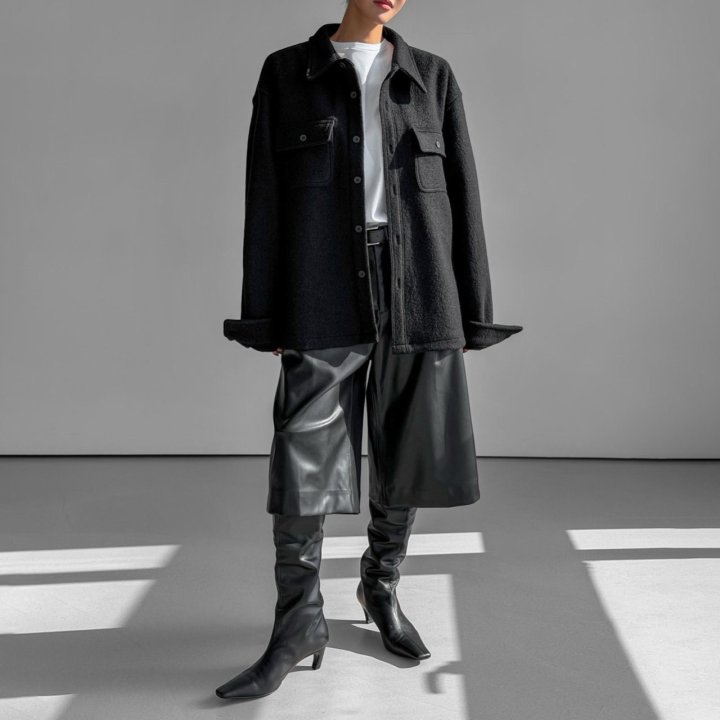 Paper Moon - Korean Women Fashion - #momslook - Cascentino Wool Oversized Pocket Button Down Shirt - 12