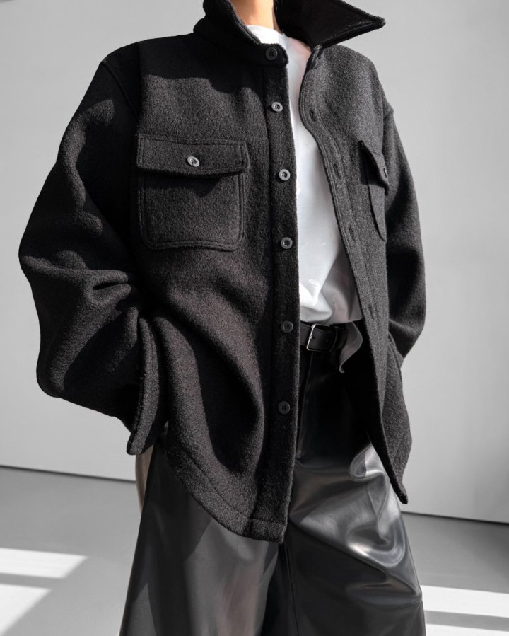 Paper Moon - Korean Women Fashion - #momslook - Cascentino Wool Oversized Pocket Button Down Shirt - 8