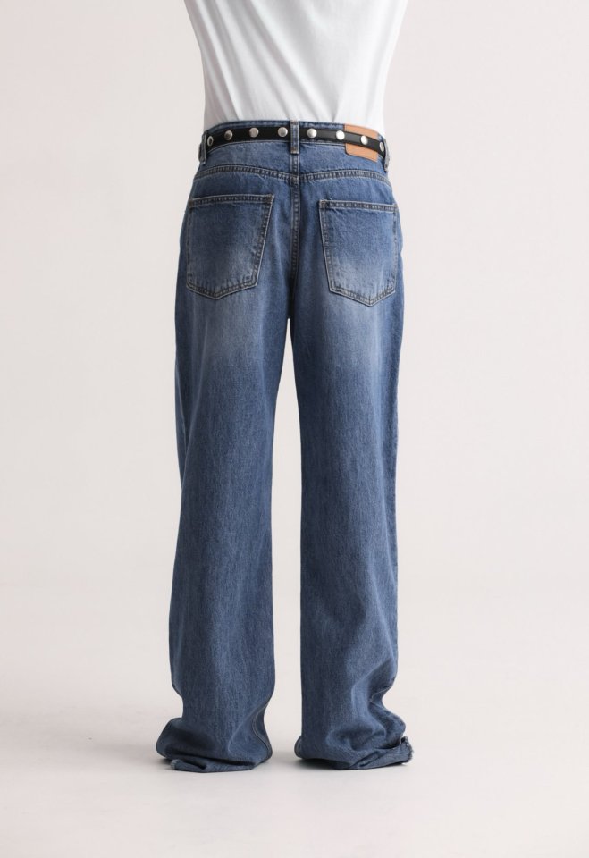Paper Moon - Korean Women Fashion - #momslook - Classic Low Cut Wide Fit Mid Blue Jeans - 3