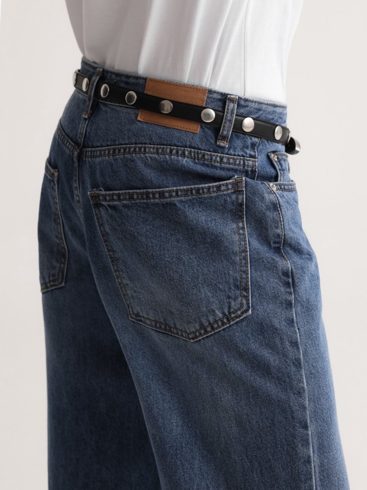 Paper Moon - Korean Women Fashion - #momslook - Classic Low Cut Wide Fit Mid Blue Jeans - 5