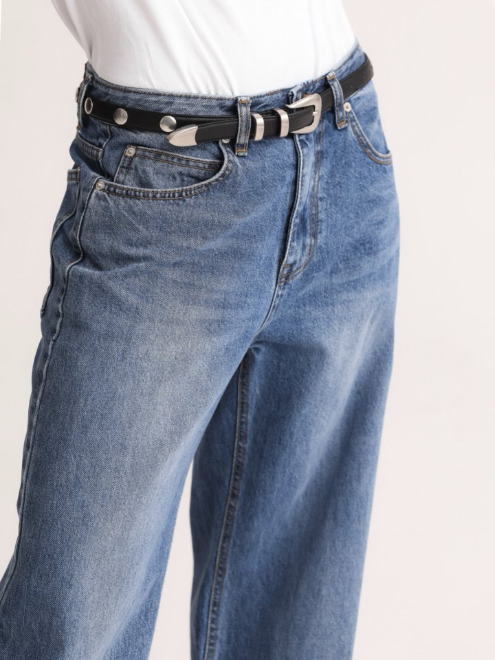Paper Moon - Korean Women Fashion - #momslook - Classic Low Cut Wide Fit Mid Blue Jeans - 6