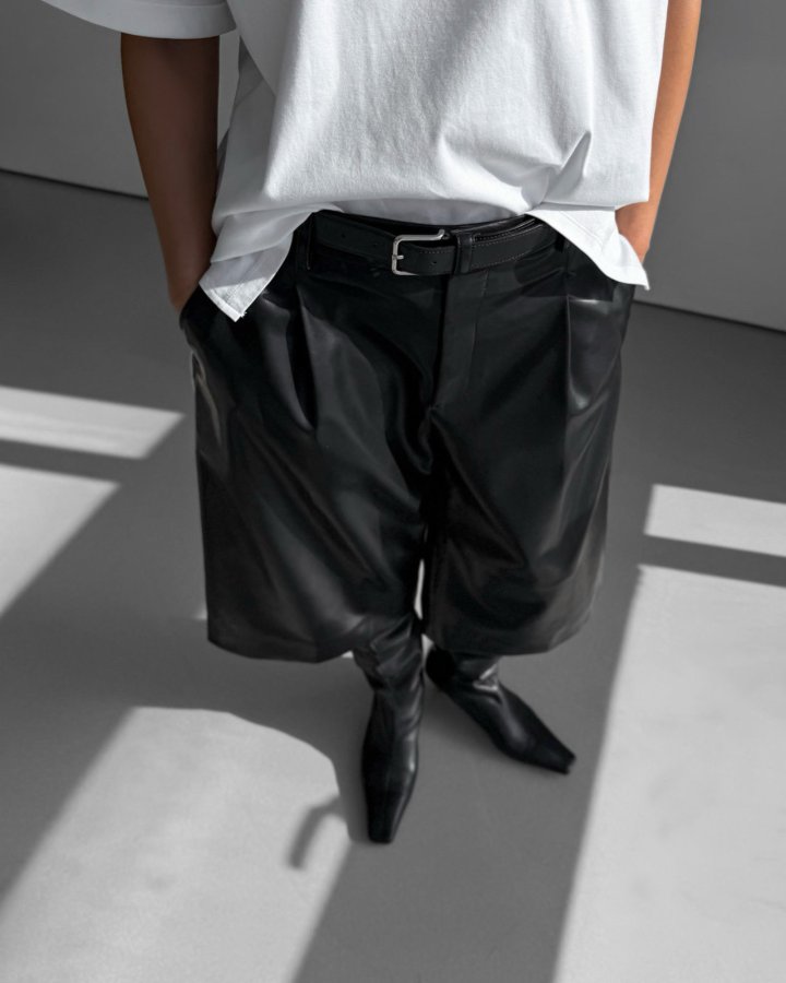 Paper Moon - Korean Women Fashion - #momslook - Classic Wide Fit Shiny Bermuda Trousers