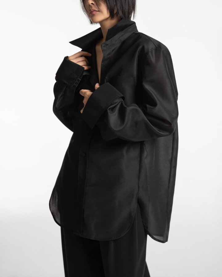Paper Moon - Korean Women Fashion - #vintagekidsstyle - Luxe Double Sleeve Caos Detail Organza Shirt - 4
