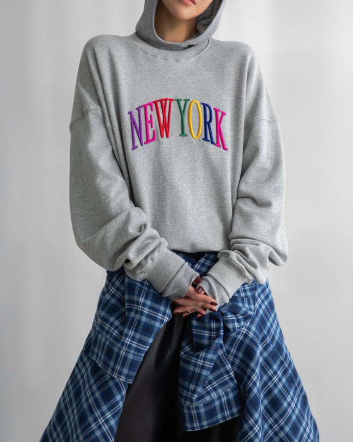 Paper Moon - Korean Women Fashion - #pursuepretty - Oversized Rainbow New York Stitch Detail Sweatshirt - 7