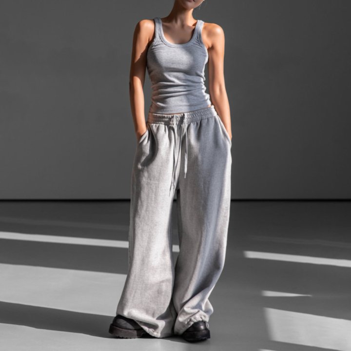 Paper Moon - Korean Women Fashion - #vintagekidsstyle - Oversized Eyelet Line Detail Sweat Wide Pants - 4