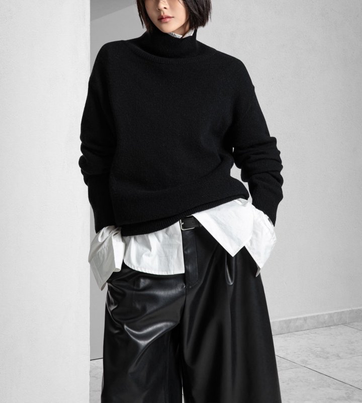 Paper Moon - Korean Women Fashion - #pursuepretty - Classic Cashmere Blend Wool High Neck Knit Top - 2