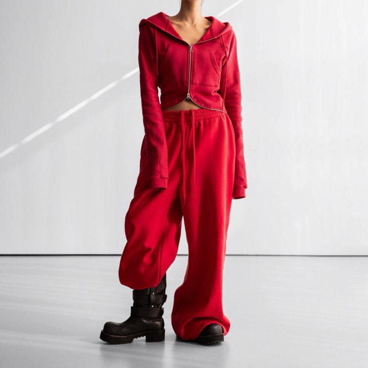 Paper Moon - Korean Women Fashion - #restrostyle - Oversized Eyelet Line Detail Sweat Wide Pants - 3