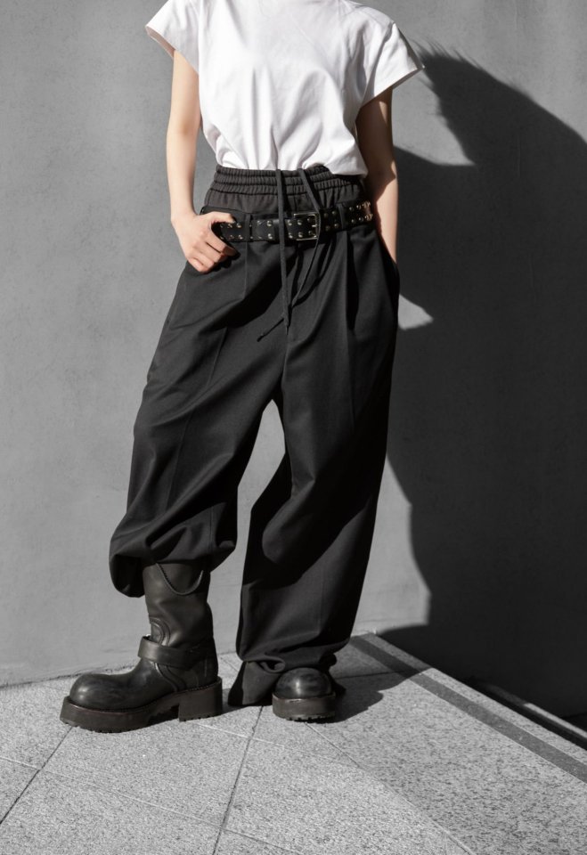 Paper Moon - Korean Women Fashion - #romanticstyle - Luxe Banding Layered Detail Wide Pants - 2