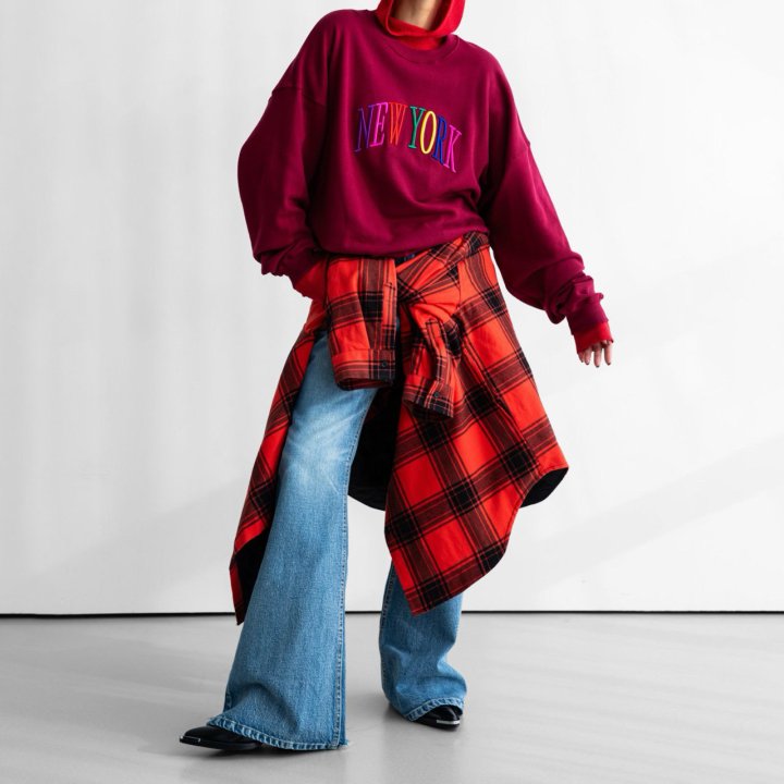 Paper Moon - Korean Women Fashion - #romanticstyle - Oversized Rainbow New York Stitch Detail Sweatshirt - 9