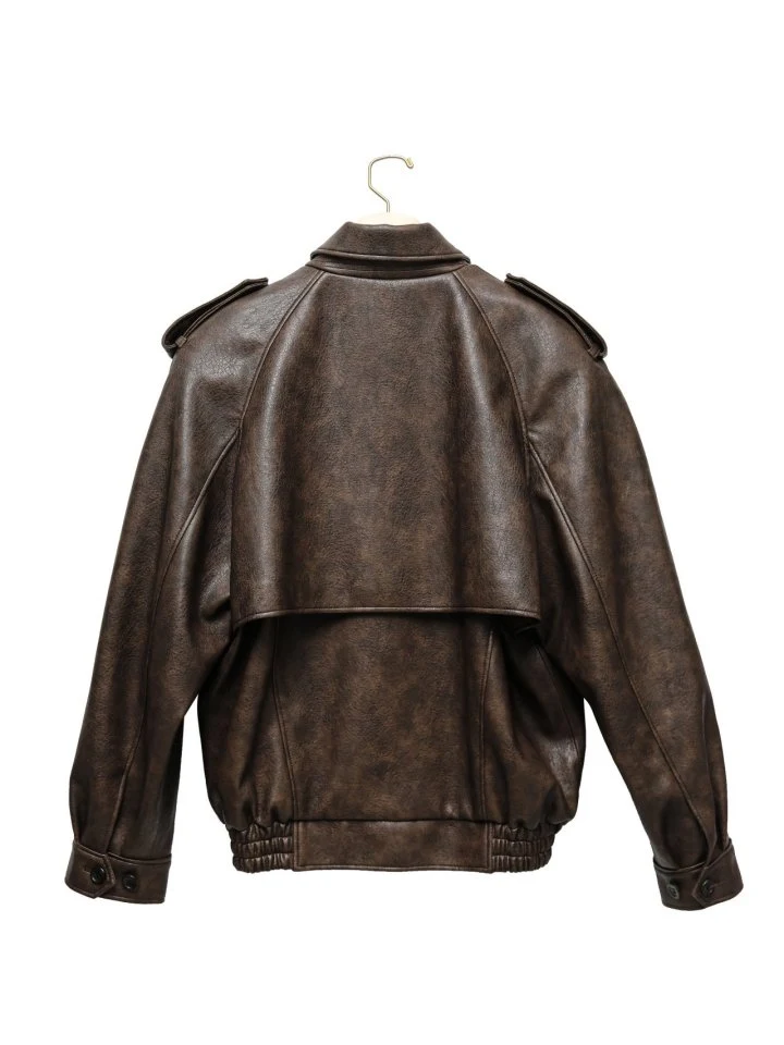 Paper Moon - Korean Women Fashion - #romanticstyle - Oversized Vegan Button Up Bomber Jacket - 8