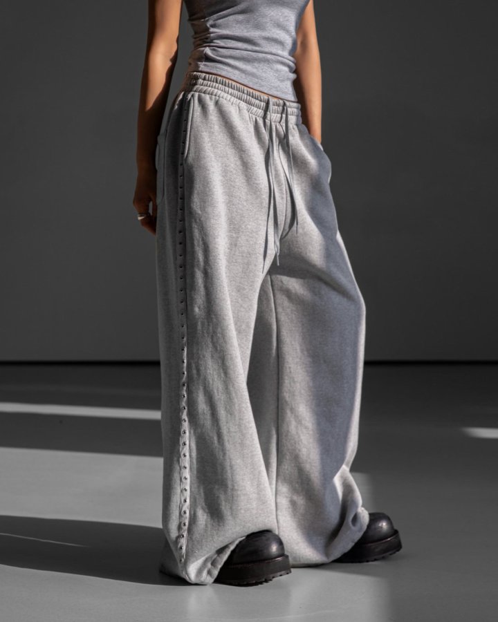 Paper Moon - Korean Women Fashion - #romanticstyle - Oversized Eyelet Line Detail Sweat Wide Pants - 6