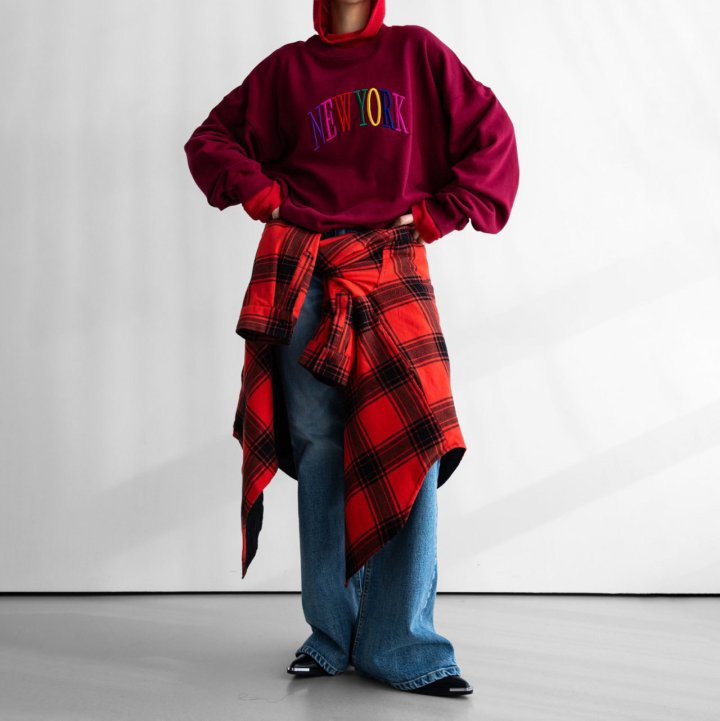 Paper Moon - Korean Women Fashion - #shopsmall - Oversized Rainbow New York Stitch Detail Sweatshirt - 10
