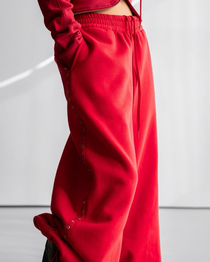Paper Moon - Korean Women Fashion - #shopsmall - Oversized Eyelet Line Detail Sweat Wide Pants - 5