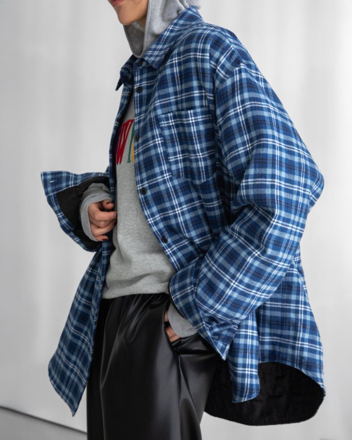 Paper Moon - Korean Women Fashion - #shopsmall - Oversized Flannel Check Quilted Button Down Shirt Jacket