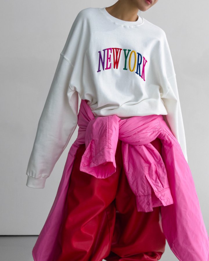 Paper Moon - Korean Women Fashion - #thatsdarling - Oversized Rainbow New York Stitch Detail Sweatshirt - 11