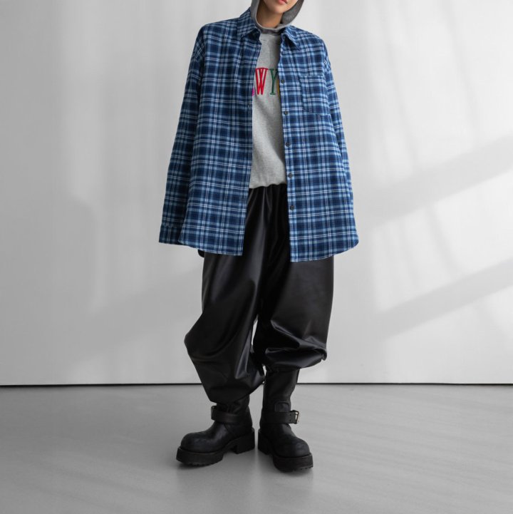 Paper Moon - Korean Women Fashion - #thatsdarling - Oversized Flannel Check Quilted Button Down Shirt Jacket - 2