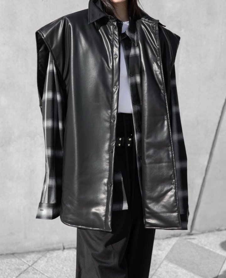 Paper Moon - Korean Women Fashion - #thelittlethings - Oversized Padded Vegan Sleeveless Vest Shirt - 5