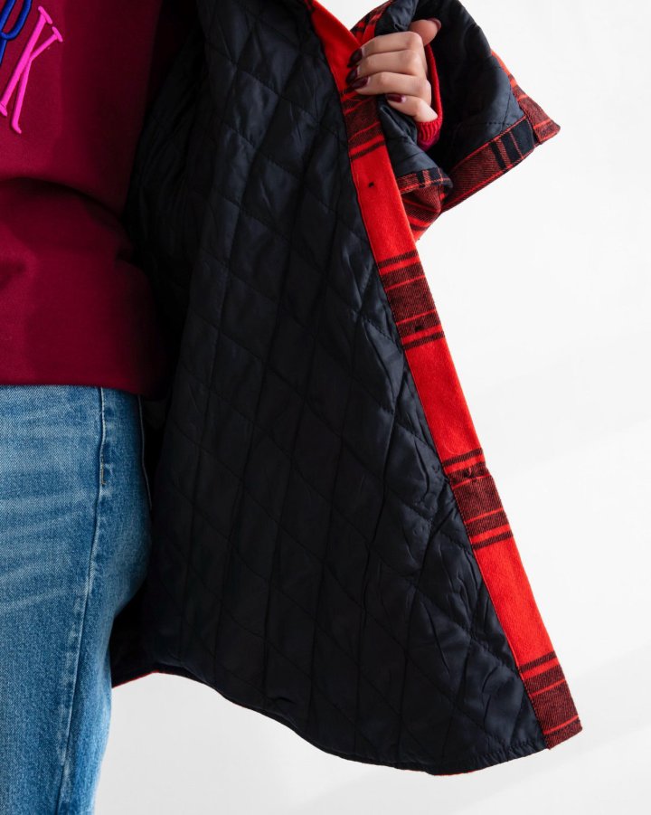 Paper Moon - Korean Women Fashion - #thelittlethings - Oversized Flannel Check Quilted Button Down Shirt Jacket