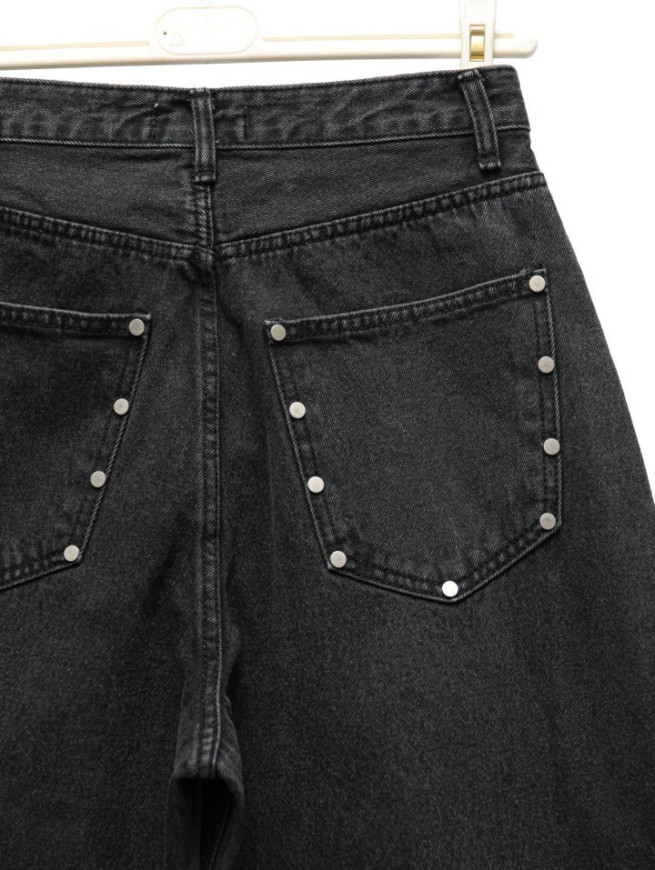 Paper Moon - Korean Women Fashion - #vintageinspired - Stud-Point Washed Black Wide Denim Pants - 12