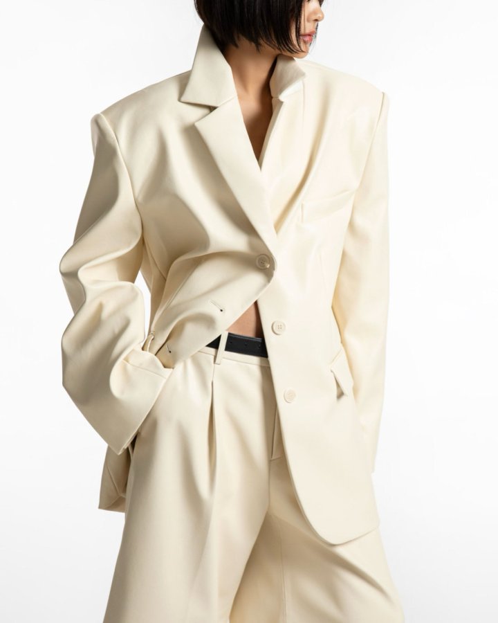 Paper Moon - Korean Women Fashion - #vintageinspired - Oversized Shiny Three Button Blazer - 3