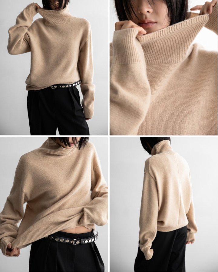 Paper Moon - Korean Women Fashion - #vintageinspired - Classic Cashmere Blend Wool High Neck Knit Top