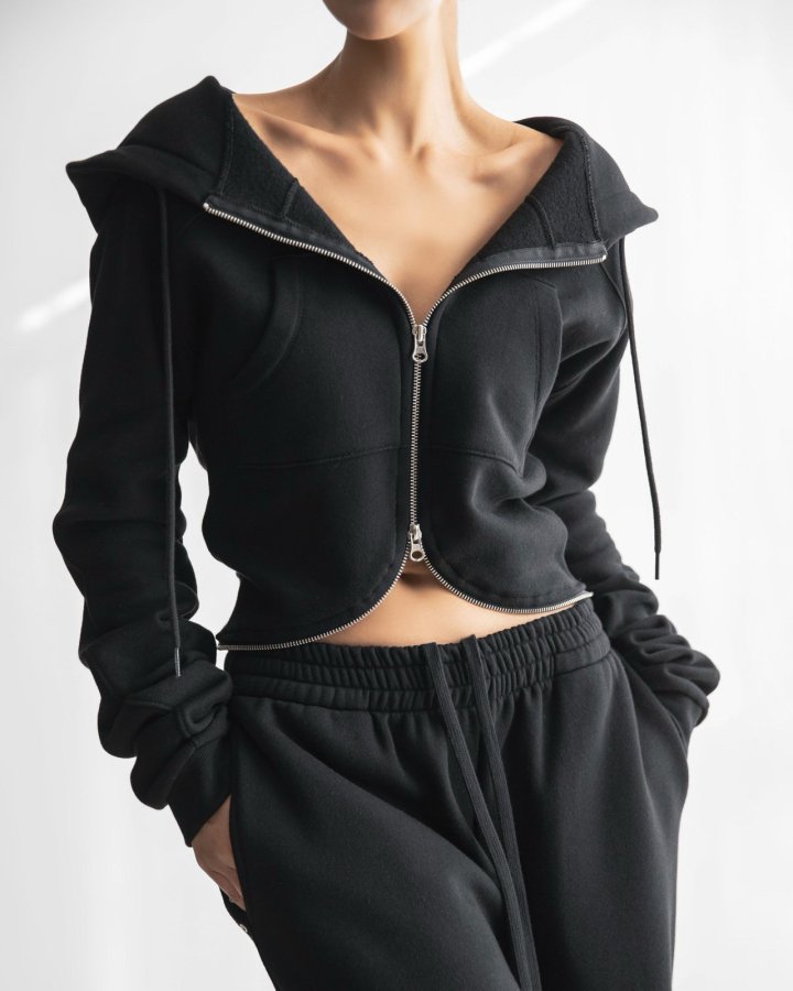 Paper Moon - Korean Women Fashion - #vintageinspired - Round Line Slim Hoodie Zip-Up - 4