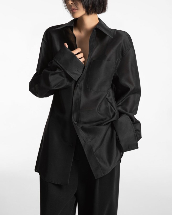 Paper Moon - Korean Women Fashion - #vintagekidsstyle - Luxe Double Sleeve Caos Detail Organza Shirt - 3