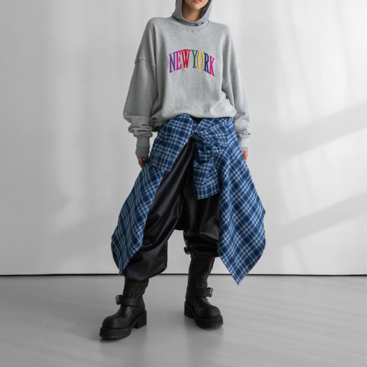 Paper Moon - Korean Women Fashion - #vintagekidsstyle - Oversized Rainbow New York Stitch Detail Sweatshirt - 6