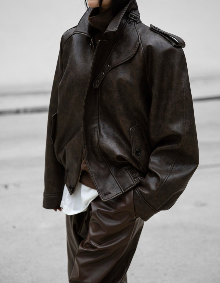 Paper Moon - Korean Women Fashion - #vintagekidsstyle - Oversized Vegan Button Up Bomber Jacket - 5