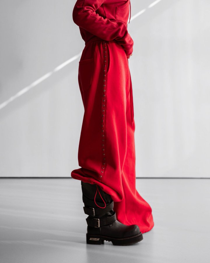 Paper Moon - Korean Women Fashion - #vintagekidsstyle - Oversized Eyelet Line Detail Sweat Wide Pants