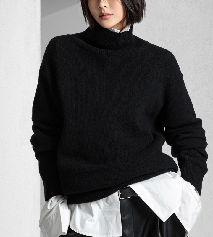Paper Moon - Korean Women Fashion - #vintagekidsstyle - Classic Cashmere Blend Wool High Neck Knit Top