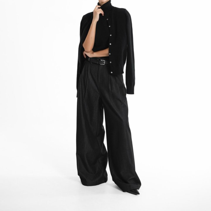 Paper Moon - Korean Women Fashion - #womensfashion - Pleated Detail Twill Denim Wide Trousers - 3