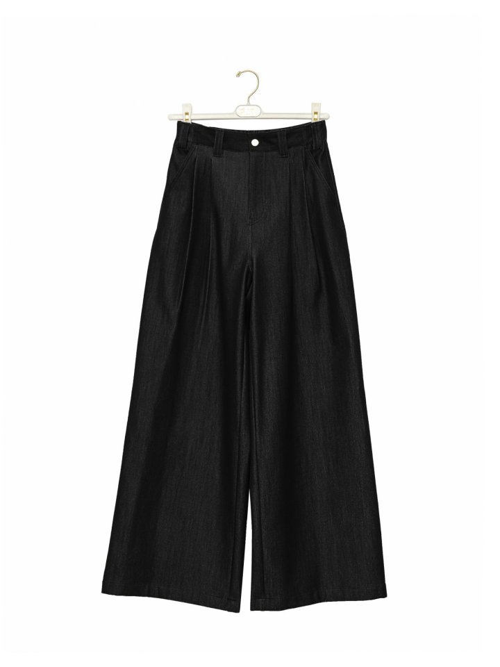 Paper Moon - Korean Women Fashion - #womensfashion - Pleated Detail Twill Denim Wide Trousers - 7