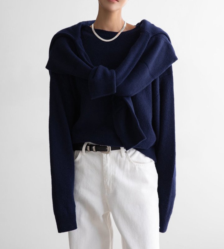 Paper Moon - Korean Women Fashion - #womensfashion - Double Knitting Shoulder Detail Round Neck Knit