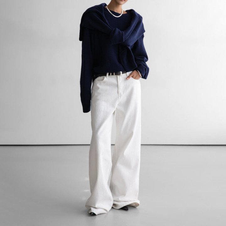Paper Moon - Korean Women Fashion - #womensfashion - Double Knitting Shoulder Detail Round Neck Knit - 5
