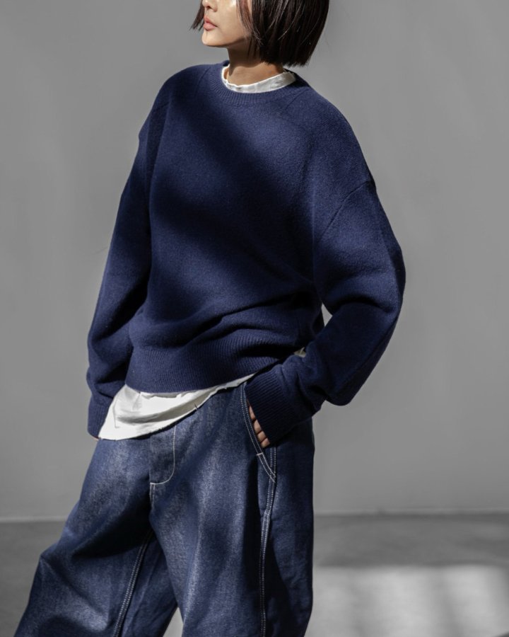 Paper Moon - Korean Women Fashion - #womensfashion - Double Knitting Shoulder Detail Round Neck Knit - 3
