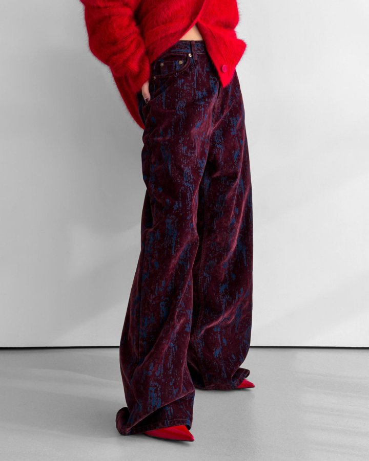Paper Moon - Korean Women Fashion - #womensfashion - Velvet Crack Detail Denim Wide Pants