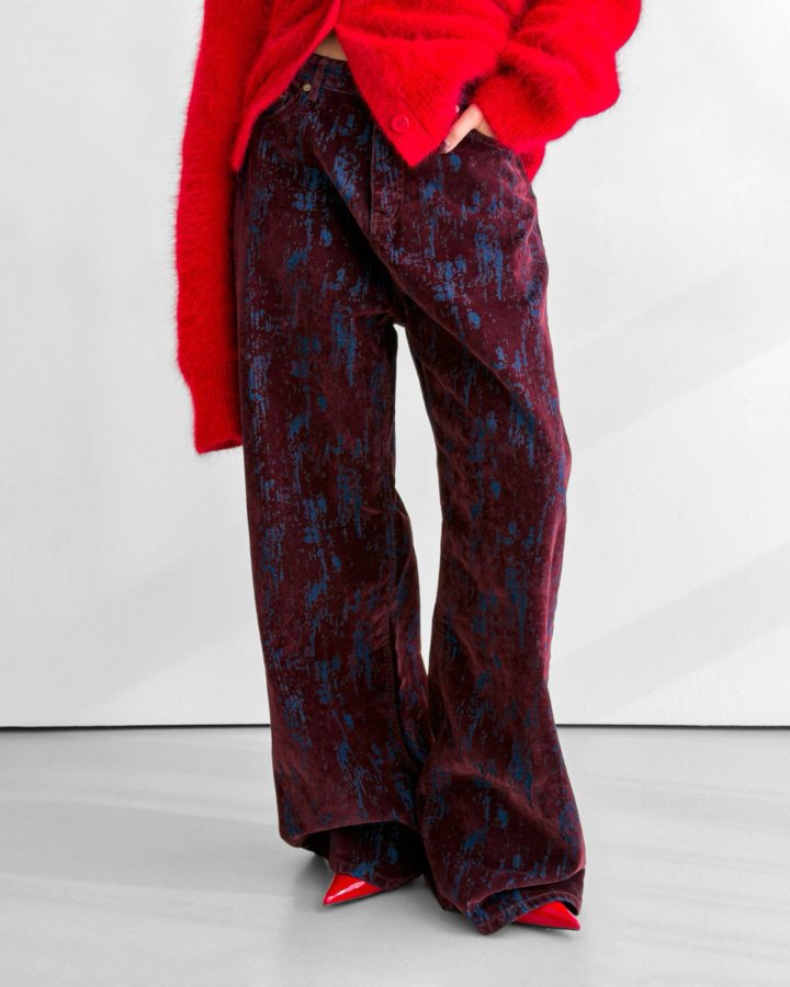 Paper Moon - Korean Women Fashion - #womensfashion - Velvet Crack Detail Denim Wide Pants - 3