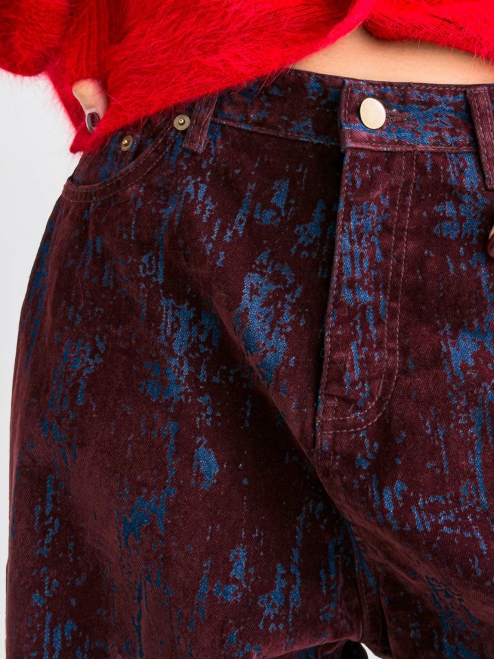 Paper Moon - Korean Women Fashion - #womensfashion - Velvet Crack Detail Denim Wide Pants - 5