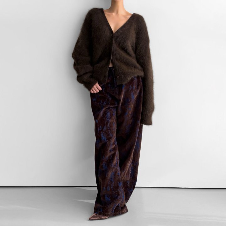 Paper Moon - Korean Women Fashion - #womensfashion - Velvet Crack Detail Denim Wide Pants - 7