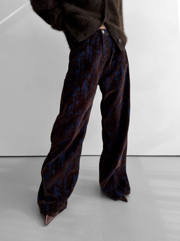 Paper Moon - Korean Women Fashion - #womensfashion - Velvet Crack Detail Denim Wide Pants - 9
