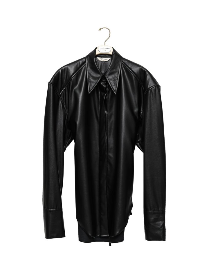 Paper Moon - Korean Women Fashion - #womensfashion - Vegan Padded Shoulder Button Down Shirt - 2