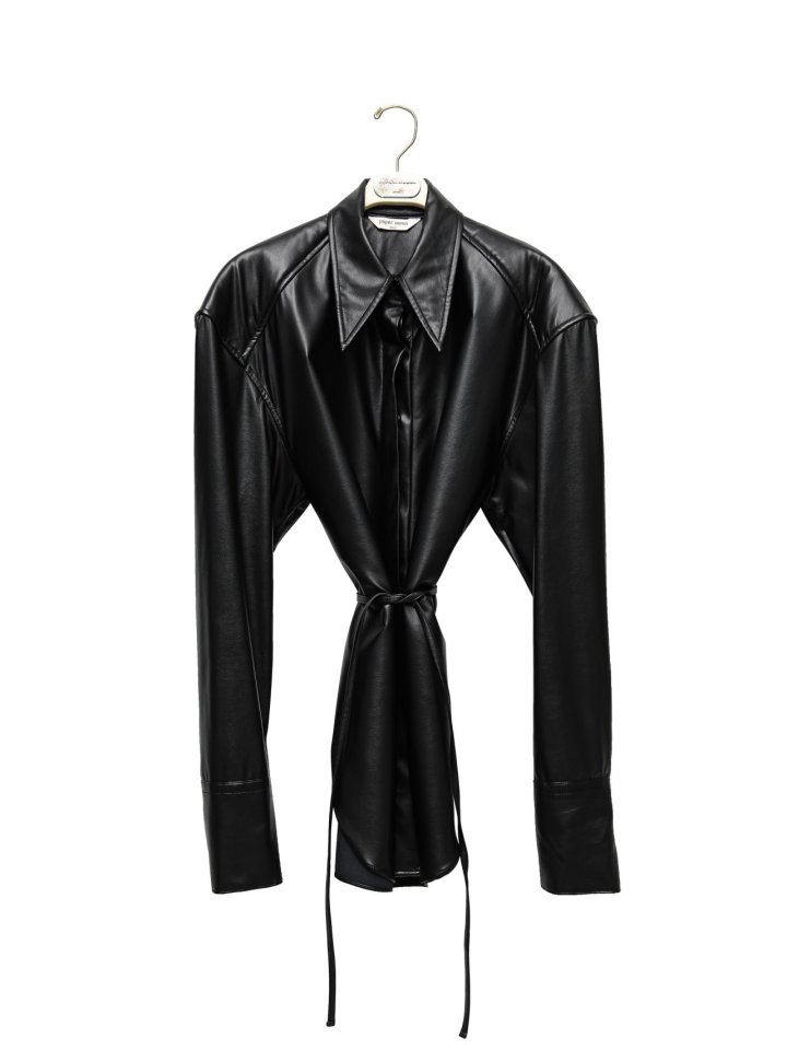 Paper Moon - Korean Women Fashion - #momslook - Vegan Padded Shoulder Button Down Shirt - 4