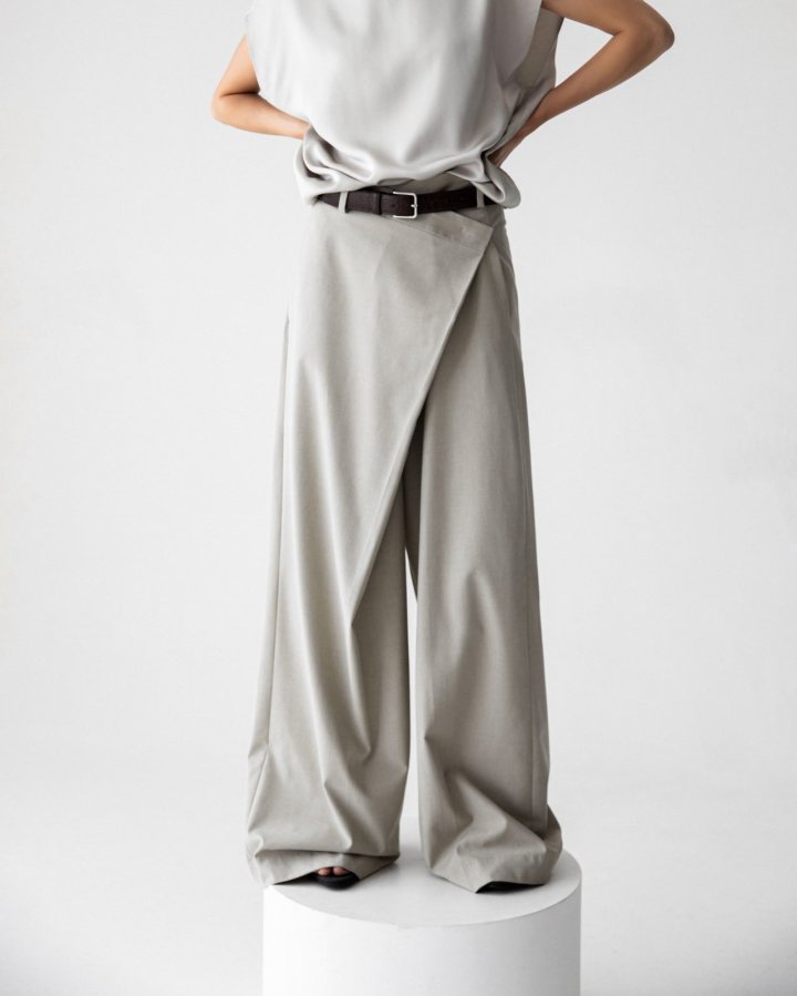 Paper Moon - Korean Women Fashion - #womensfashion - Asymmetric Pintuck Wide Maxi Trousers - 3