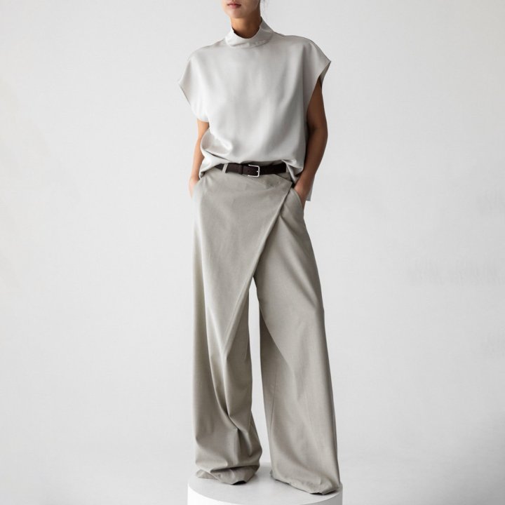 Paper Moon - Korean Women Fashion - #womensfashion - Asymmetric Pintuck Wide Maxi Trousers - 5