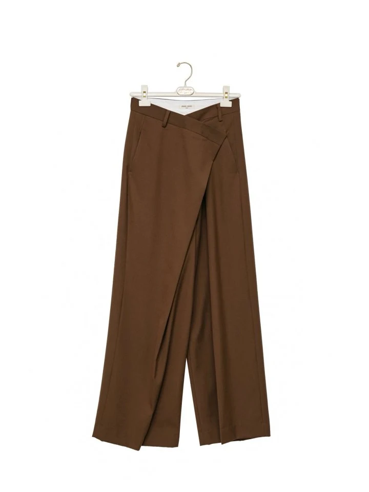 Paper Moon - Korean Women Fashion - #womensfashion - Asymmetric Pintuck Wide Maxi Trousers - 6