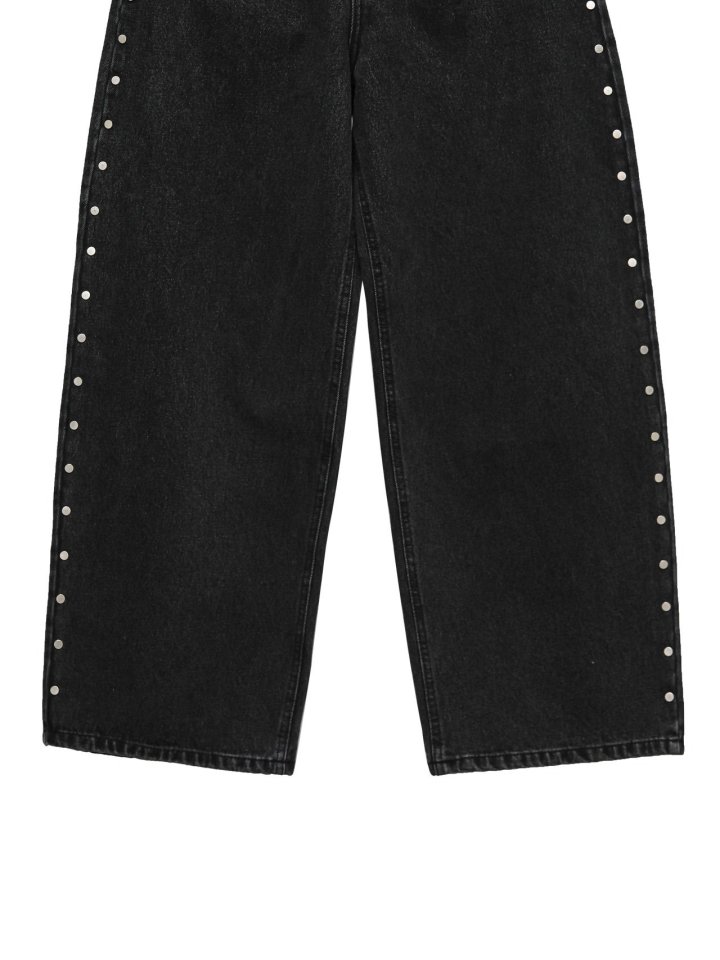 Paper Moon - Korean Women Fashion - #womensfashion - Stud-Point Washed Black Wide Denim Pants - 11