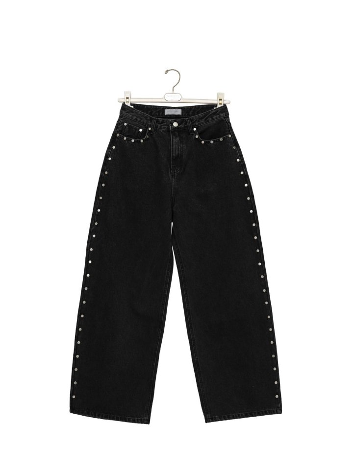 Paper Moon - Korean Women Fashion - #womensfashion - Stud-Point Washed Black Wide Denim Pants - 5